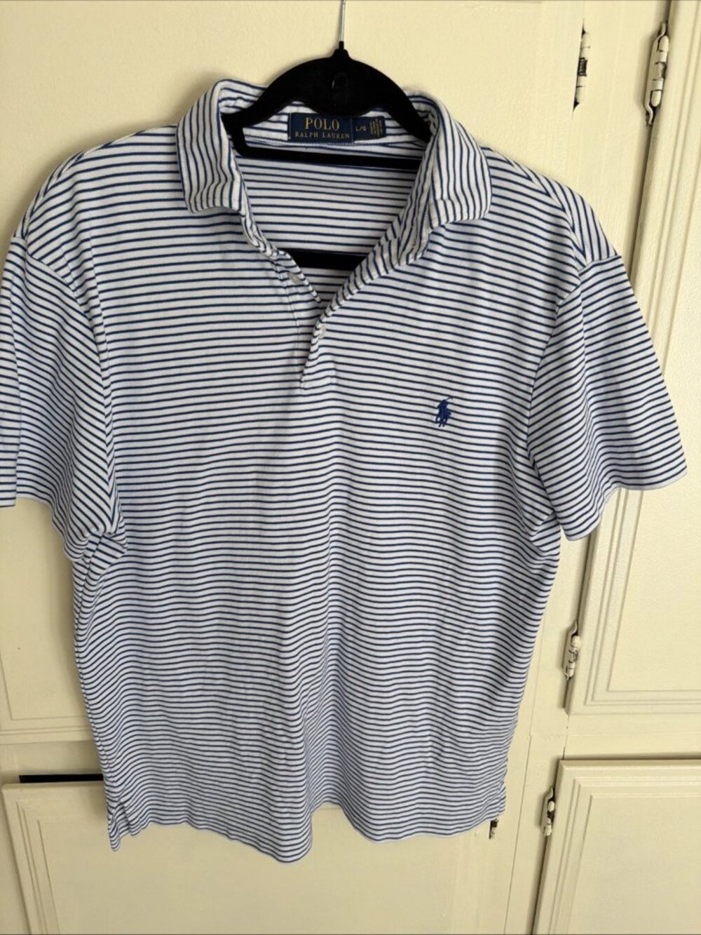 Polo Ralph Lauren White & Blue Striped Preppy Polo Men’s Large